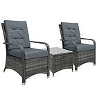 Outsunny Rattan 3PCs Chair Table Bistro Set Patio w/ Steel Frame Grey