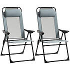 Outsunny Set of 2 Metal Portable Folding Recliner w/ Adjustable Grey
