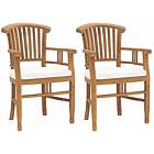 vidaXL 2 pcs Solid Teak Wood Garden Chairs with Cream White Cushions Furniture Brown