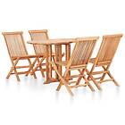 vidaXL 5 Piece Solid Teak Wood Folding Outdoor Dining Set Table and Chair