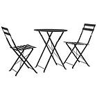 vidaXL 3 Piece Outdoor Bistro Set Black Steel Balcony Furniture Stool Table Blue