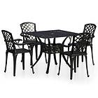 vidaXL Biatro Set 5 Piece Cast Aluminium Black Furniture Table Chairs Patio