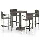 vidaXL Garden Bar 5 Piece Poly Rattan Grey Patio Outdoor Table and Chairs