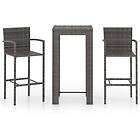 vidaXL Outdoor Bar Set 3 Piece with Armrest Poly Rattan Grey Bistro Furniture