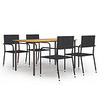 vidaXL Garden Dining Set 5 Piece Black Poly Rattan Outdoor Table and Chair