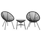 vidaXL Outdoor Dining Set 3 Piece PVC Rattan Black Garden Patio Table & Chair