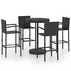 vidaXL Garden Bar Set 5 Piece Poly Rattan Black Patio Outdoor Table and Chairs