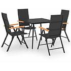 vidaXL Garden Dining Set 5 Piece Black and Brown Patio Chairs Table Furniture