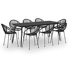 vidaXL Outdoor Dining Set 9 Piece PVC Rattan Black Garden Patio Furniture