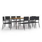 vidaXL Garden Dining Set 9 Piece Black Poly Rattan Outdoor Table and Chair