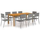 vidaXL Garden Dining Set 9 Piece Grey Patio Outdoor Dinner Table and Chairs