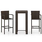 vidaXL Outdoor Bar Set 3 Piece with Armrest Poly Rattan Brown Bistro Furniture