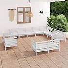 vidaXL Solid Pinewood Garden Lounge Set 12 Piece White Wooden Sofa Seating