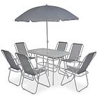 vidaXL Outdoor Dining Set 8 Piece Textilene Grey Garden Table Chairs Umbrella Bl