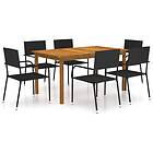 vidaXL Garden Dining Set 7 Piece Black Patio Outdoor Dinner Table and Chairs
