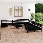 vidaXL Solid Pinewood Garden Lounge Set 12 Piece Black Wooden Outdoor Sofa