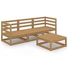vidaXL Solid Pinewood Garden Lounge Set 4 Piece Honey Brown Wooden Furniture