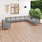 vidaXL Solid Pinewood Garden Lounge Set 10 Piece Grey Outdoor Sofa Seat