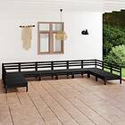 vidaXL Solid Pinewood Garden Lounge Set 10 Piece Black Wooden Outdoor Sofa