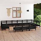 vidaXL Solid Pinewood Garden Lounge Set 13 Piece Black Wooden Outdoor Sofa