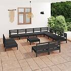 vidaXL Solid Pinewood Garden Lounge Set 13 Piece Black Outdoor Sofa Seat