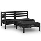 vidaXL Solid Pinewood Garden Lounge Set 3 Piece Black Outdoor Sofa Seating