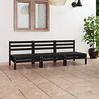vidaXL Solid Pinewood Garden Lounge Set 3 Piece Black Outdoor Seating Sofa
