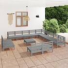 vidaXL Solid Pinewood Garden Lounge Set 14 Piece Grey Outdoor Sofa Seat