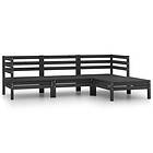 vidaXL Solid Pinewood Garden Lounge Set 4 Piece Black Outdoor Sofa Seating