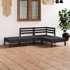 vidaXL Solid Pinewood Garden Lounge Set 4 Piece Black Outdoor Seating Sofa