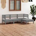 vidaXL Solid Pinewood Garden Lounge Set 4 Piece Grey Wooden Patio Sofa Seating