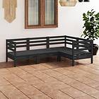 vidaXL Solid Pinewood Garden Lounge Set 4 Piece Black Wooden Sofa Seating