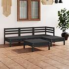 vidaXL Solid Pinewood Garden Lounge Set 5 Piece Black Wooden Sofa Seating