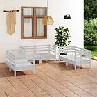 vidaXL Solid Pinewood Garden Lounge Set 6 Piece White Outdoor Seating Sofa