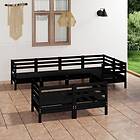 vidaXL Solid Pinewood Garden Lounge Set 7 Piece Black Outdoor Sofa Seat