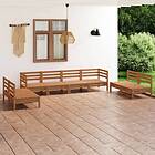 vidaXL Solid Pinewood Garden Lounge Set 8 Piece Honey Brown Patio Seating Sofa