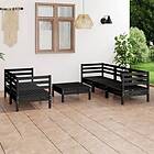 vidaXL Solid Pinewood Garden Lounge Set 6 Piece Black Outdoor Seating Sofa