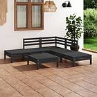vidaXL Solid Pinewood Garden Lounge Set 6 Piece Black Wooden Sofa Seating