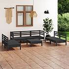 vidaXL Solid Pinewood Garden Lounge Set 8 Piece Black Outdoor Seating Sofa