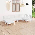 vidaXL Solid Pinewood Garden Lounge Set 6 Piece White Outdoor Sofa Seat