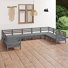 vidaXL Solid Pinewood Garden Lounge Set 9 Piece Grey Outdoor Pallet Sofa