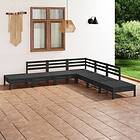 vidaXL Solid Pinewood Garden Lounge Set 7 Piece Black Wooden Sofa Seating