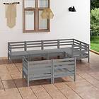 vidaXL Solid Pinewood Garden Lounge Set 7 Piece Grey Outdoor Sofa Seat