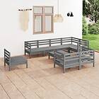 vidaXL Solid Pinewood Garden Lounge Set 9 Piece Grey Wooden Patio Sofa Seating