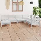 vidaXL Solid Pinewood Garden Lounge Set 7 Piece White Outdoor Pallet Sofa