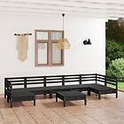 vidaXL Solid Pinewood Garden Lounge Set 8 Piece Black Wooden Outdoor Sofa Seat