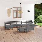vidaXL Solid Pinewood Garden Lounge Set 9 Piece Grey Wooden Outdoor Sofa Seat