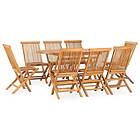 vidaXL Solid Teak Wood Folding Outdoor Dining Set 9 Piece Furniture