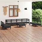 vidaXL Solid Pinewood Garden Lounge Set 9 Piece Black Outdoor Seating Sofa