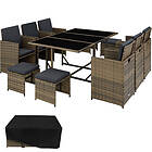 Rattan garden furniture set Malaga 6+4+1 with protective cover nature Brown
